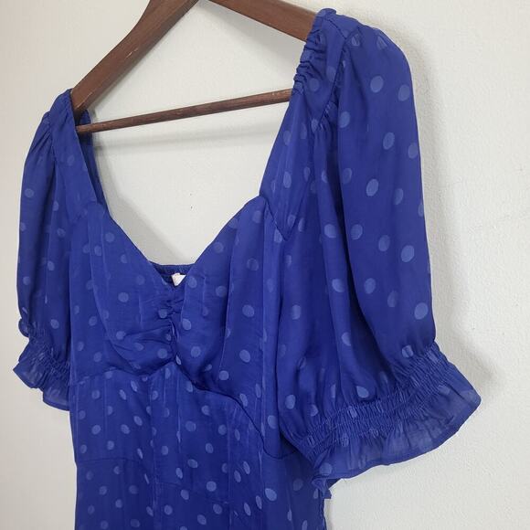 GIANNI BINI Polka Dot Short Sleeve Ruched Satin Midi Dress XL - Picture 4 of 12